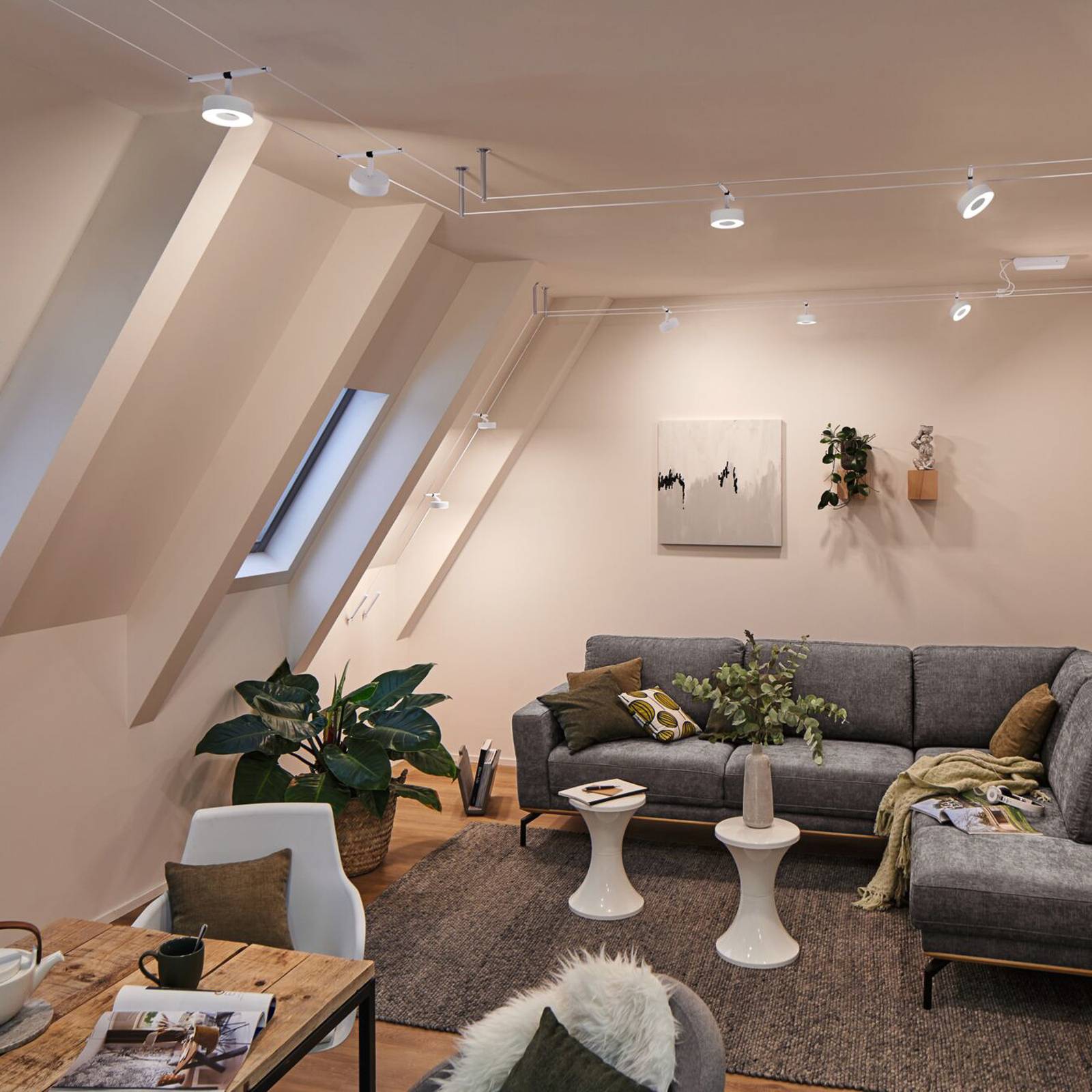 Paulmann Circle LED-Seilsystem 5fl. weiß matt, weiß / opal, für Flurbereich, Metall, Modern, Seilsystem Leuchte