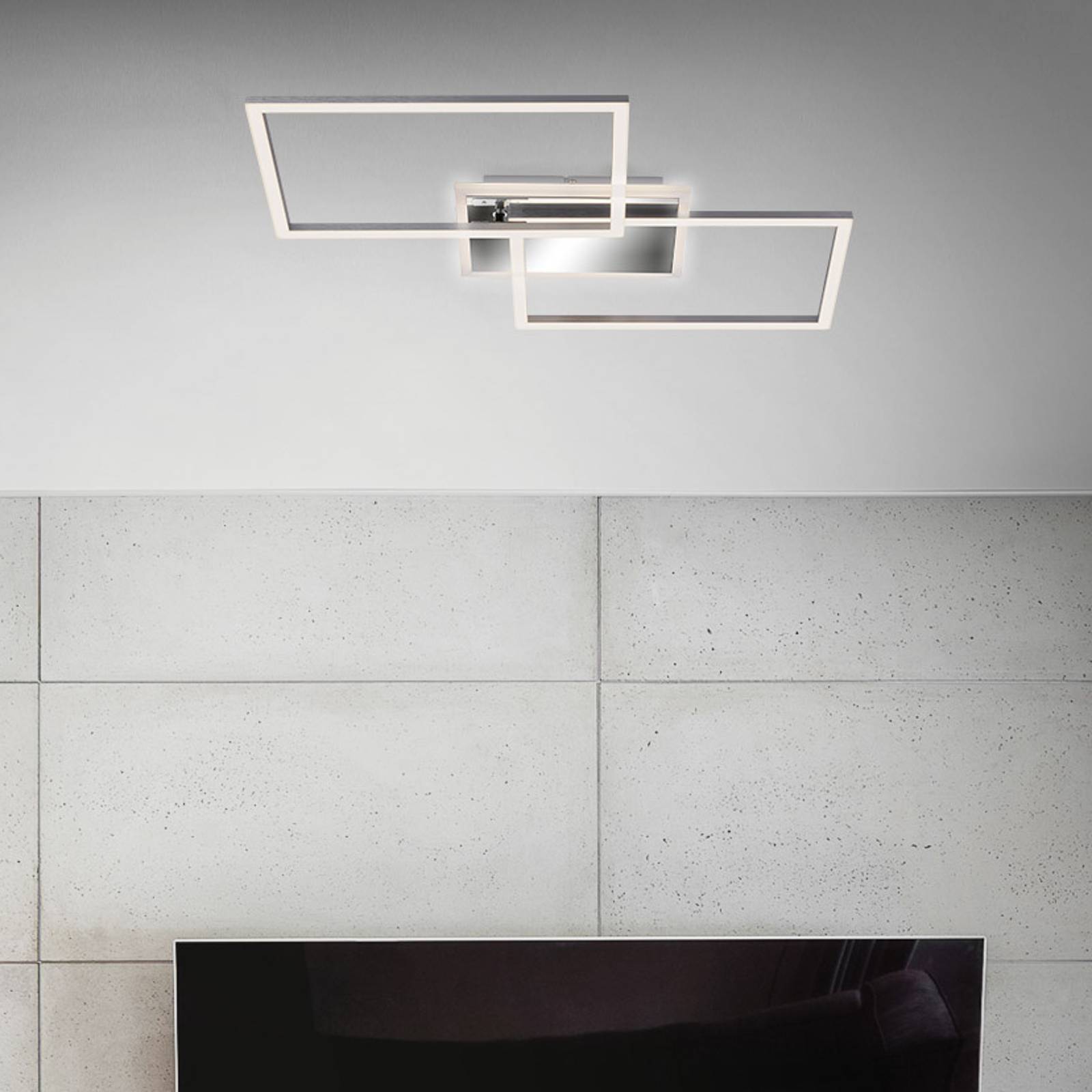 Briloner LED Deckenlampe Frame, dimmbar, alu / grau / zink, für Wohn- / Esszimmer, Metall, Modern, LED Deckenleuchte