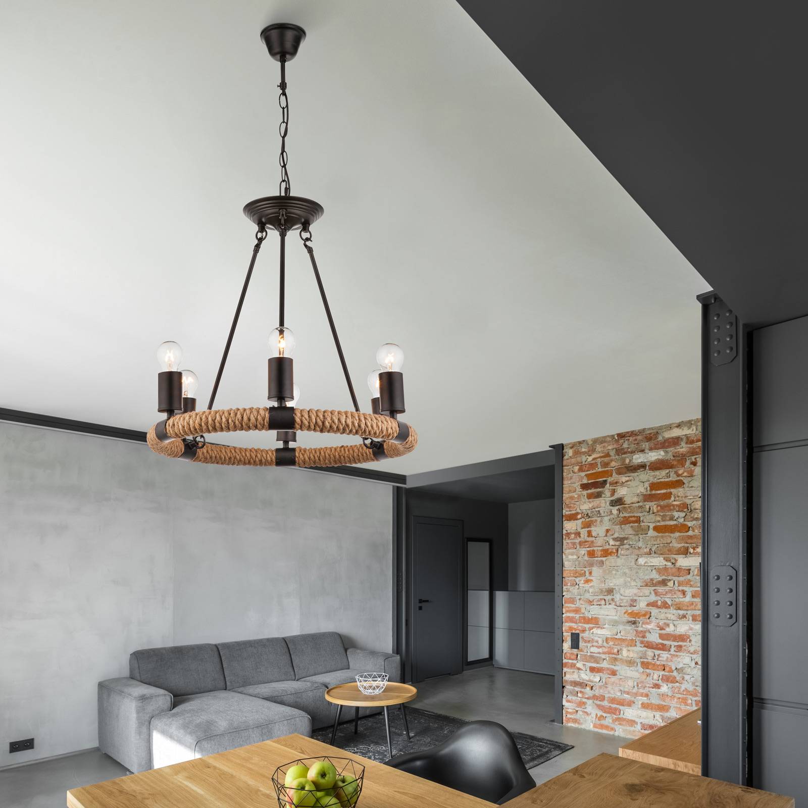 Globo Hängelampe Ulleu, dimmbar, schwarz, für Wohn- / Esszimmer, Metall, Landhaus / Rustikal, Pendelleuchte