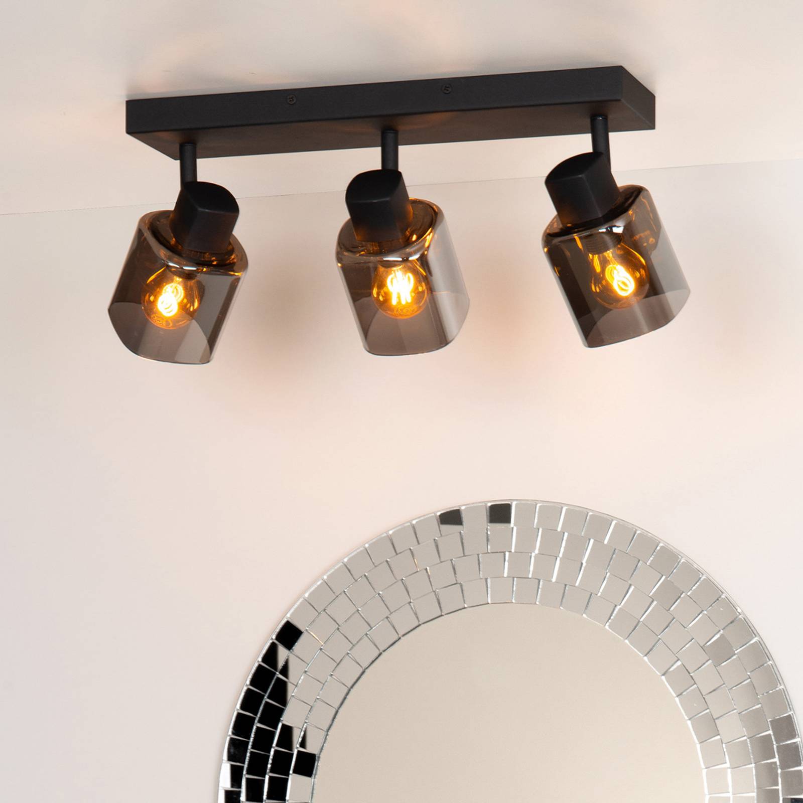 Lucide Deckenstrahler Alion, rauchgrau, dreiflammig dimmbar, alu / grau / zink, für Wohn- / Esszimmer, Glas, Modern, Strahler