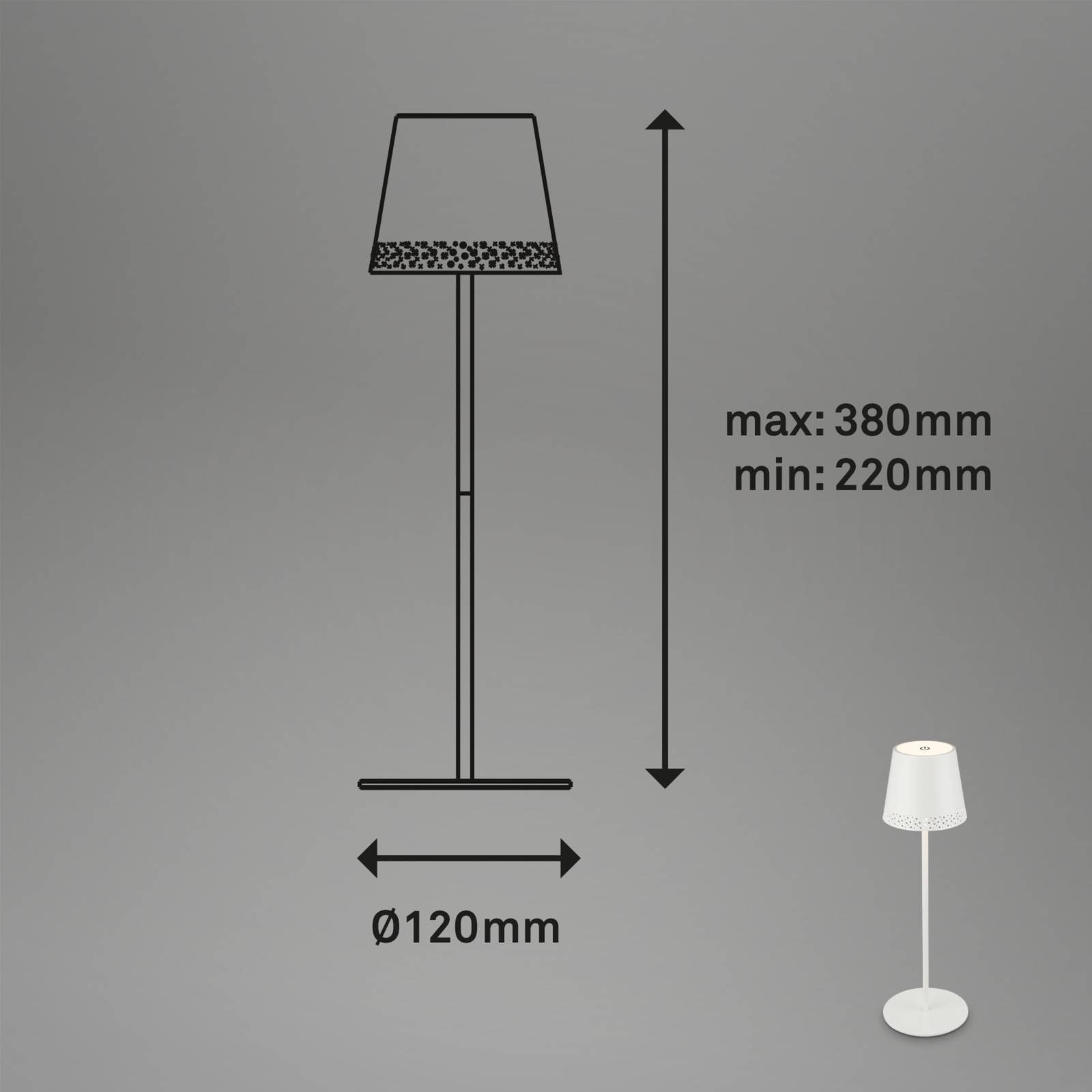 Briloner LED-Akku-Tischleuchte Kiki, weiß, IP44, 3.000K dimmbar, weiß / opal, Metall, Modern