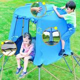 10FT Dome Climber with Tent for Kids Outdoor Jungle Gym with Canopy and Playmat Geometric Playground Dome Climber Play Center Anti-Rust & UV Resistant Steel Jungle Gym Easy Assembly Blue