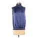 Lafayette 148 New York Sleeveless Silk Top Blue Turtleneck Tops - Women's Size Small