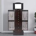 xrboomlife Free Standing Jewelry Armoire Cabinet Wood Jewelry Cosmetics Chest Drawer Organizer with Makeup Mirror Dark Brown Large Necklace Hanger Watch Box for Ring Bracelet Earring - 8