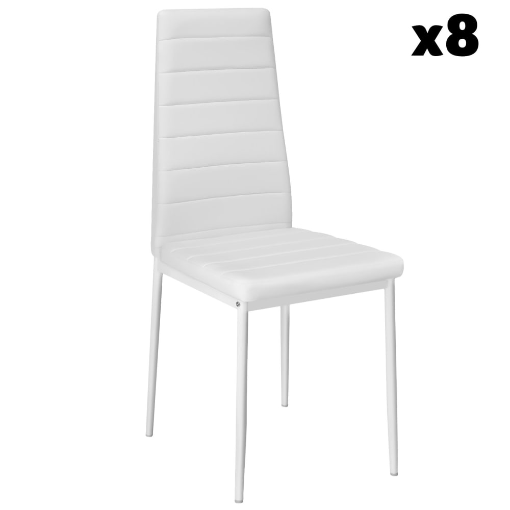 Lot de 8 chaises avec strass en cuir synthétique ergonomiques blanc