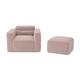 Fauteuil et pouf velours côtelé rose poudré 2 places