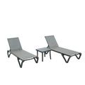 Patio Chaise Lounge Chair Set of 3 Outdoor Aluminum Polypropylene Sunbathing Chair with 5 Adjustable Position Side Table for Beach Yard Balcony Poolside(Grey 2 Lounge Chair+1 Table)