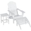 Home Furniture 3Pc Set - HDPE Adirondack Chair With Ottoman/Footrest And Square Side Table All Weather And UV Resistant For Patio Backyard Garden White