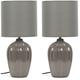 Pair of Grey Fluted Ceramic Table Lamps Fabric Lampshades Bedside Bedroom Lights + led Bulbs