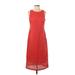 Lands' End Casual Dress - A-Line Crew Neck Sleeveless: Red Print Dresses - Women's Size 4