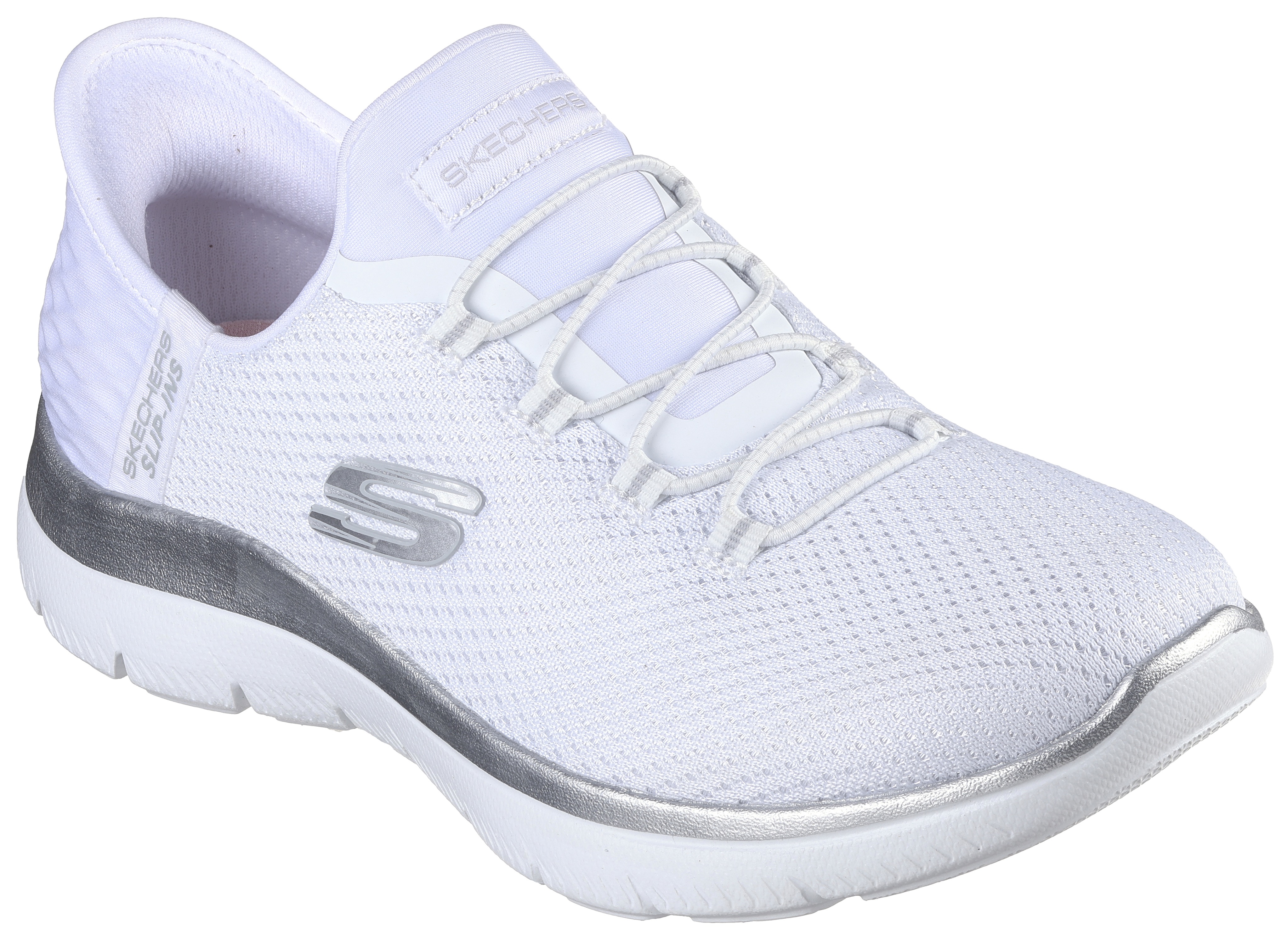 Slip-On Sneaker SKECHERS "SUMMITS-DIAMOND DREAM", Damen, Gr. 39, weiß, Textil, Schuhe, Schlupfschuh, Freizeitschuh mit praktischer Slip-Ins Funktion, Topseller