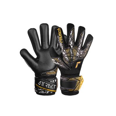 Torwarthandschuhe REUSCH "Attrakt Silver NC Junior", Kinder, Gr. 6, gold (schwarz, goldfarben), 30% Polyester, 30% Elastodien, 10% Polypropylen, mehrfarbig, sportlich, Handschuhe, mit Negative Cut