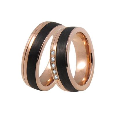 Trauring DOOSTI "Schmuck Geschenk Edelstahl Trauring Ehering Partnerring LIEBE" Gr. 56, rosa (roségoldfarben, schwarz, kristallweiß), Fingerringe, 56,mit Zirkonia, Edelstahl-Carbon, 6,5mm, Edelstahl, Carbon, Made in Germany, wahlweise mit oder ohne... Image