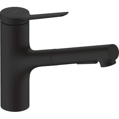 Küchenarmatur HANSGROHE "Zesis M33", schwarz (mattschwarz), H:214cm T:26,1cm, Armaturen, 150 Ausziehbrause 2 Strahlarten