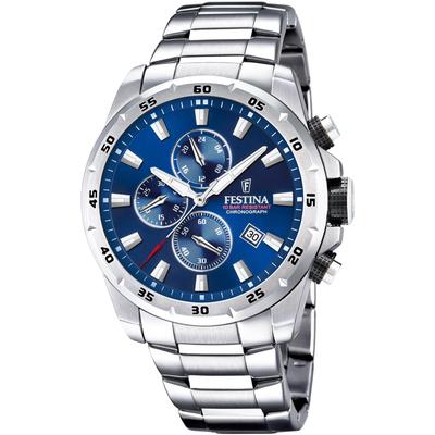 Chronograph FESTINA "Chronograph Sport", silber (silberfarben, blau), Armbanduhren, Herren, Armbanduhr, Quarzuhr, Herrenuhr, Stoppfunktion, Edelstahlarmband Image