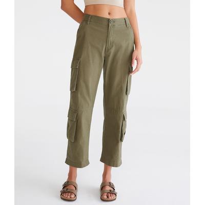 Aeropostale Womens' Double-Pocket Cropped Utility Cargo Pants - Green - Size XL - Cotton