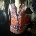 Anthropologie Tops | Anthropologie Vanessa Virginia Silk Bohemian Print Sleeveless Blouse Sz. M | Color: Blue/Orange | Size: M