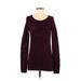 Ann Taylor LOFT Casual Dress - Sweater Dress Scoop Neck Long sleeves: Burgundy Print Dresses - Women's Size Small