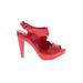 Melissa Heels: Slingback Chunky Heel Feminine Red Solid Shoes - Women's Size 7 - Peep Toe