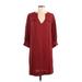 See U Soon Casual Dress - Shift V Neck 3/4 sleeves: Burgundy Print Dresses - New - Women's Size Small