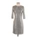 Alice + Olivia Cocktail Dress - Sheath Crew Neck 3/4 sleeves: Silver Print Dresses - Women's Size 8