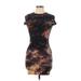 Shein Casual Dress - Bodycon Crew Neck Short sleeves: Brown Print Dresses - Women's Size Large