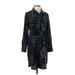 Ann Taylor LOFT Casual Dress - Shirtdress Collared Long sleeves: Black Dresses - Women's Size X-Small