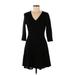 Anne Klein Casual Dress - A-Line V Neck 3/4 sleeves: Black Print Dresses - Women's Size 6