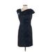 Tahari Cocktail Dress - Sheath V Neck Short sleeves: Blue Dresses - Women's Size 4