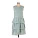 Mud Pie Casual Dress - Mini Crew Neck Sleeveless: Teal Solid Dresses - Women's Size Small