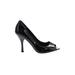 Enzo Angiolini Heels: Slip On Stiletto Cocktail Black Solid Shoes - Women's Size 7 1/2 - Peep Toe