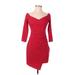 Lulus Casual Dress - Bodycon V Neck 3/4 sleeves: Red Solid Dresses - Women's Size Small