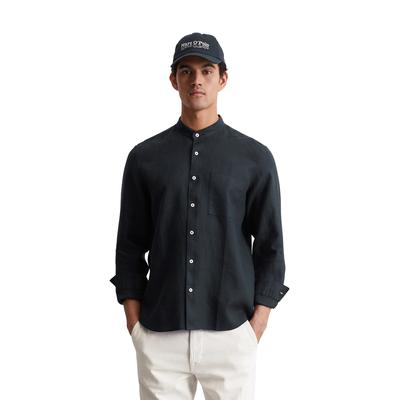 Langarmhemd MARC O'POLO "aus reinem Leinen", Herren, Gr. XL, Normalgrößen, blau (schwarz navy), Obermaterial: 100% Leinen, unifarben, casual, regular fit normal, Langarm Doppelmanschette, Hemden Image