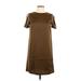 H&M Casual Dress - Shift Crew Neck Short Sleeve: Brown Print Dresses - Women's Size 6