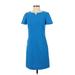 Tahari by ASL Casual Dress - Shift V Neck Short sleeves: Blue Print Dresses - Women's Size 0