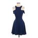 Aqua Cocktail Dress - A-Line Crew Neck Short sleeves: Blue Print Dresses - Women's Size X-Small