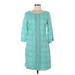 Jessica Howard Casual Dress - Mini Scoop Neck 3/4 sleeves: Teal Dresses - Women's Size 6