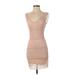 Bebe Casual Dress - Bodycon Plunge Sleeveless: Tan Print Dresses - Women's Size Small