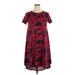Lularoe Casual Dress - High/Low Crew Neck Short sleeves: Burgundy Floral Dresses - Women's Size Small