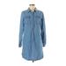 Old Navy Casual Dress - Shirtdress Collared 3/4 sleeves: Blue Solid Dresses - Women's Size Medium
