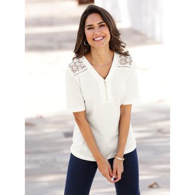 Kurzarmshirt CLASSIC BASICS "Kurzarm-Shirt", Damen, Gr. 44, beige (ecru), 100% Baumwolle, unifarben, V-Ausschnitt, Kurzarm, Shirts Image