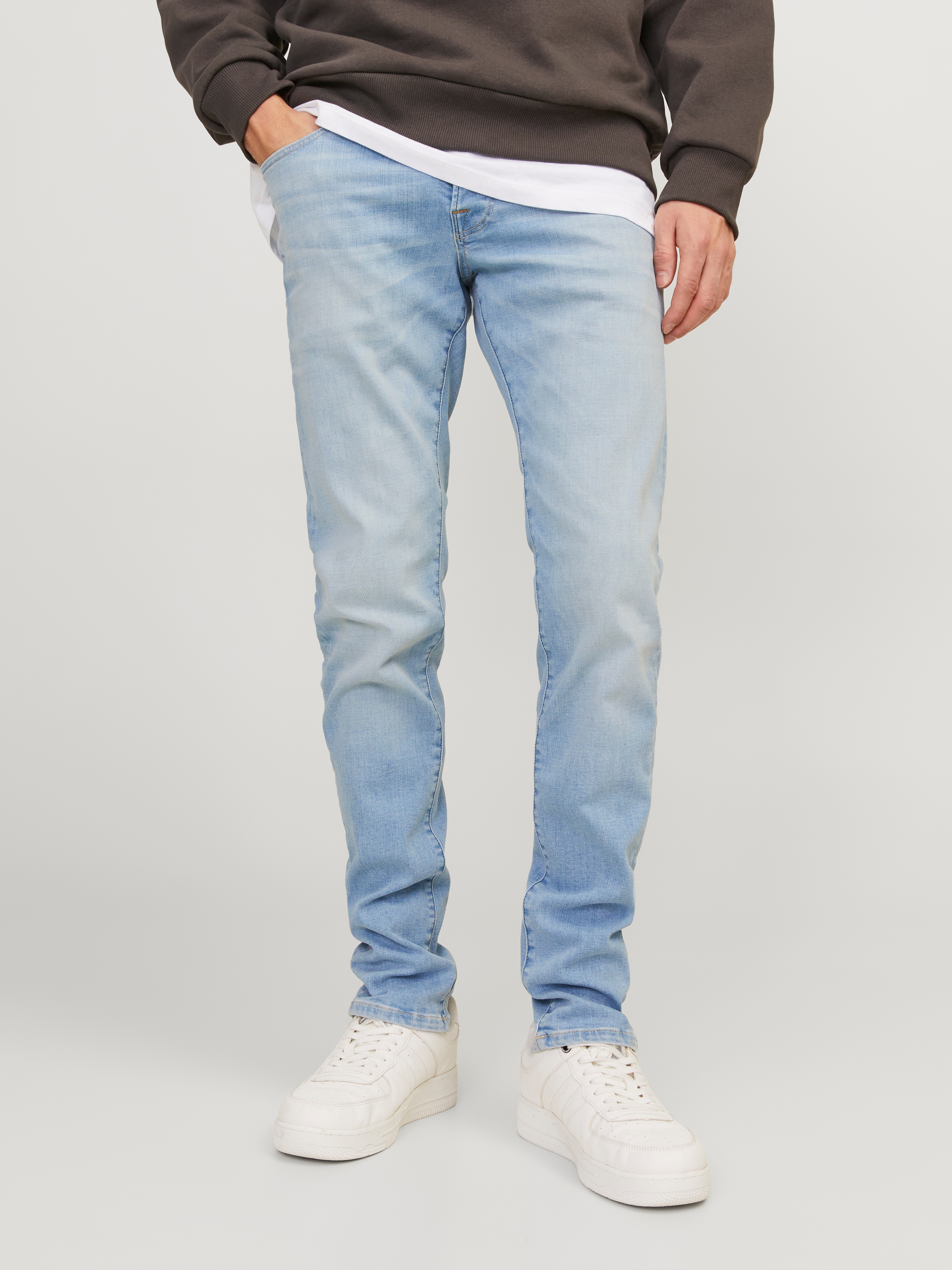 Slim-fit-Jeans JACK & JONES "JJIGLENN JJICON JJ 619 50SPS NOOS", Herren, Gr. 29, Länge 34, blau (blau denim), Denim/Jeans, Obermaterial: 92% Baumwolle, 6% Elastomultiester, 2% Elasthan, Abriebeffekte, slim fit knöchellang, Jeans Slim-fit-Jeans, mit...