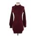 Guess Cocktail Dress - Sweater Dress Mock Long sleeves: Burgundy Print Dresses - Women's Size X-Small