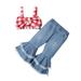 KIMI BEAR Infant Girls Outfits 18 Months Infant Girl Spring Summer Outfits 24 Months Infant Girl Sweet Bowknot Plaid Prints Camisole Tops + Tassels Denim Trumpet Pants 2PCS Set Red