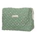 Women Cosmetic Bag Print Zip Quilted Makeup Clutch Handbags Portable Travel Organizer Cotton Large Capacity Toiletry Bag Green