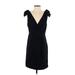 Ann Taylor LOFT Cocktail Dress - Wrap V-Neck Short sleeves: Black Solid Dresses - Women's Size 2