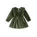 Meihuid Baby Girl Dress Ruffle Long Sleeve Round Neck Toddler Velvet Dress