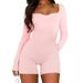 Asashitenel Womens Sweetheart Neck Rompers Long Sleeve Ruched Front Solid Color Jumpsuit Shorts Fall Loungewear