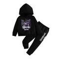 Toddler Cute Outfits Girls Boys Long Sleeve Cartoon Letter Print Hoodie Tops And Pants 2Pcs Clothes For Children Kids Clothes Baby Clothing Sets Black 5 Years-6 Years 6Y(5 Years-6 Years)