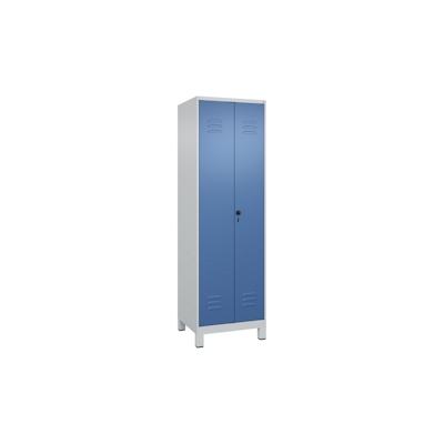 C+P Aufbewahrungs Doppel-Spind Classic PLUS, Füßen, 2 Abteile je 4 Fachböden, HxBxT 195x60x50cm, Sicherheitsdrehriegel, Hellgrau/Fernblau von PROREGAL Image